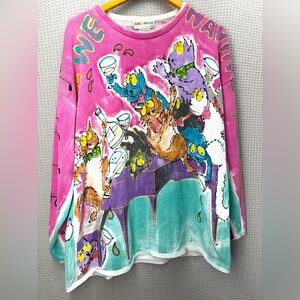 Vtg Kolorway Hand Painted Cat Sweater Pullover Size 1 Cocktail Bartender Kitty
